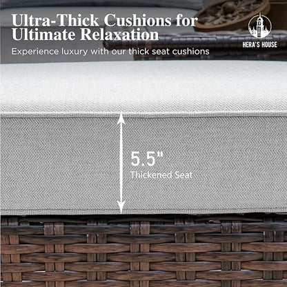 HERA'S HOUSE Outdoor Furniture, High Back Wicker Patio Swivel Chairs with Rattan Table for Deck Balcony Lawn Garden, Grey