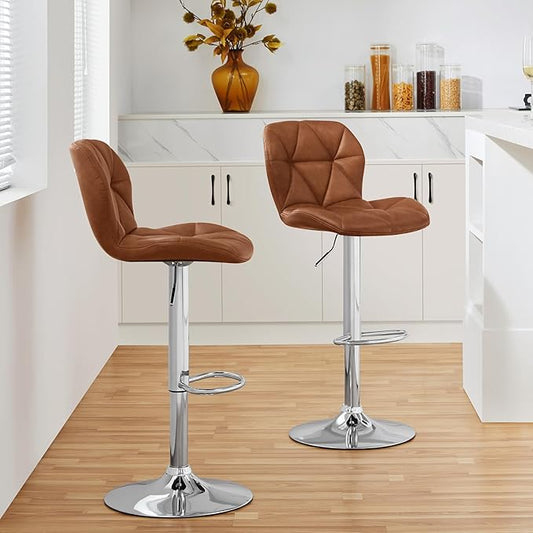 Yaheetech Barstools Set of 2, Modern Kitchen Island Stools with Backrest, PU Leather Adjustable Counter Stools for Kitchen Counter Bar, Retro Brown