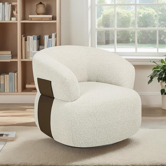 Swivel Barrel Accent Chairs-Modern Round Club Arm Chair Upholstered Living Room Armchair, Single Sofa Seating Bedroom Side Reading Seat for Living Roon Office (Beige,1 Pack)