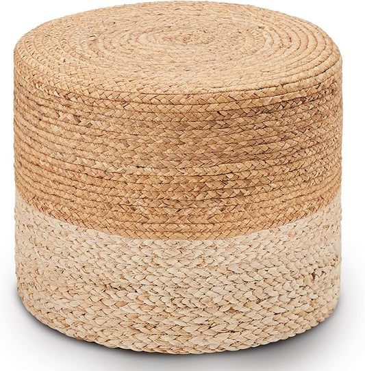 Wimarsbon Ottoman Pouf, Natural Braided Jute Poof, 18'' Outdoor Ottoman for Garden, Rustic Handweave Lounge Pouffe, Boho Footrest Stool for Bedroom, Accent Table or Seat for Patio, Living Room