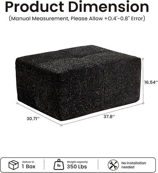 37.8" Glitter Velvet Ottoman for Couch, Memory Foam Cloud Boneless Sectional Couch for Living Room Foot Stools No Assembly Require (Sparkly Velvet, Black)