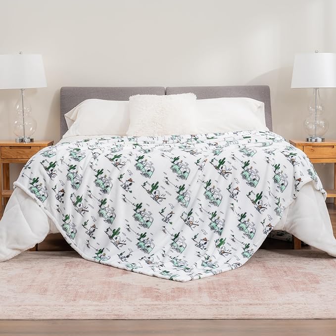 Berkshire Blanket Peanuts® VelvetLoft® Cute Character Snoopy Plush Blanket,Snoopy Desert Travel White,Full/Queen 90 in x 90 in (Official Peanuts® Product)