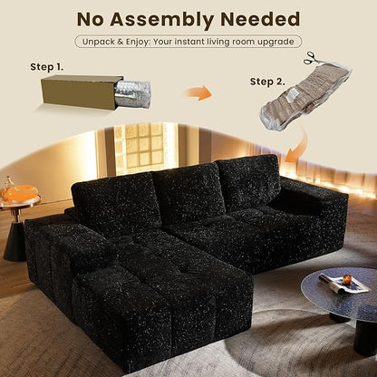 114" Glitter Cloud Sectional Couch with L-Shape Chaise, Modern Boneless Couches for Living Room, Fluffy Tufted Deep Seat Modular Sofa in a Box No Assembly