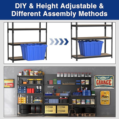 WORKPRO 5-Tier Steel Shelving Unit-Black, 35-3/10”W x 17-1/2”D x 72”H, Adjustable Storage Rack, Heavy Duty Shelf with MDF Board, 1650 lbs Load Capacity (Total) for Garage, Basement, Warehouse, Kitchen