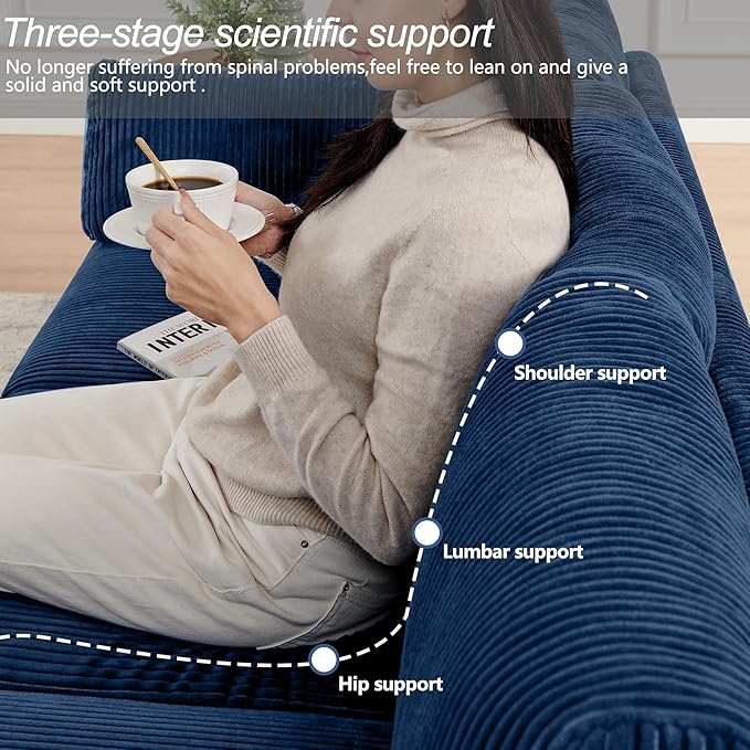 Sofa Set for Living Room Corduroy Couch Sets 3 Seater and Single Chair, Sofas for Apartment and Small Spaces (Blue, Sofa Set)