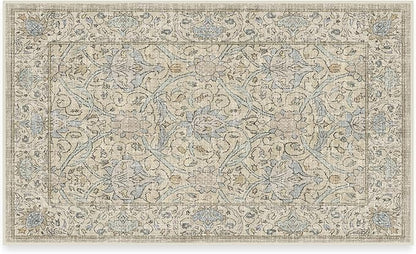RUGGABLE x Morris & Co Washable Area Rug – Montreal Natural Blue 3x5, Stain-Resistant, Non-Slip – Small Machine Washable Rugs for Living Room, Bedroom, Hallway, Entryway & Office–with Standard Pad