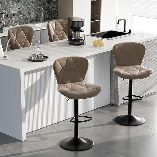 Bar Stools Set of 4,Adjustable Swivel Barstools, Faux Leather Bar Chairs,Upholstered Counter Height with High Backrest for Kitchen Island, Dark Khaki