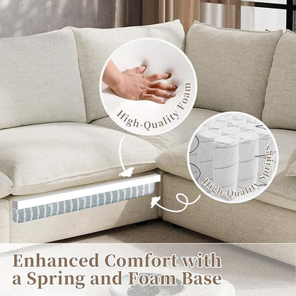 Waterproof Cloud Sectional Couches,High Backrest Down Filled Sofa for Living Room,Modular Sofas 2 Seater with Ottoman,Detachable Couch Covers,Cream White