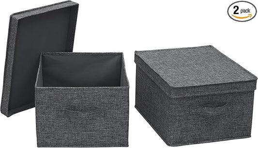 Household Essentials Large Fabric Storage Bins with Lids, Graphite, Set of 2