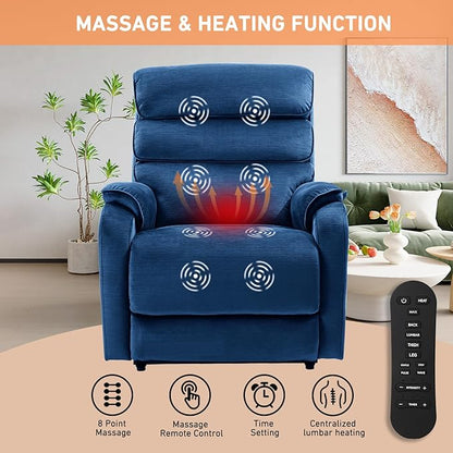 EONIX Dual Motor Lay Flat Power Lift Recliner Chair for Elderly, Chenille Fabric Electric Lift Chairs for Adults, 400lbs Heavy Duty Power Recliner with Heat Massage Charging Ports, Chenille Blue