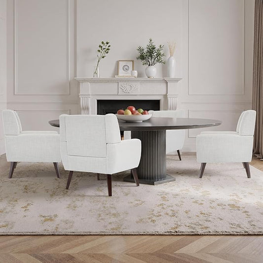 Accent Chairs Set of 4, Mid-Century Modern Upholstered Armchair, Comfy Fabric Living Room Chairs Reading Chairs with Button Tufted Back & Solid Wood Legs for Bedroom, Office, Beige