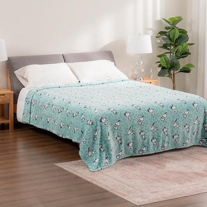 Berkshire Blanket Peanuts® VelvetLoft® Cute Character Snoopy Plush Blanket,Snoopy Springtime Floral Dance Large Blue,King 90 in x 108 in (Official Peanuts® Product)