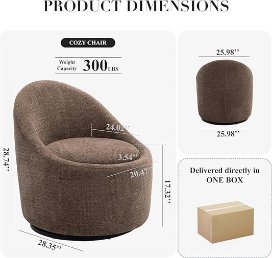 360° Swivel Accent Chair, Mid-Century Modern Chair with Hidden Storge, Small Swivel Chair with Arms for Living Room/Office-Brown