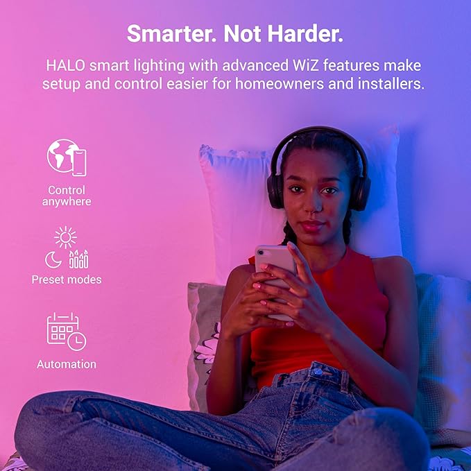 HALO 4” Smart Wi-Fi Slim Canless Recessed LED Downlight Powered by WiZ Pro, Dimmable Full Color with Smart Home Integration - HLB4069WZRGBWMWR