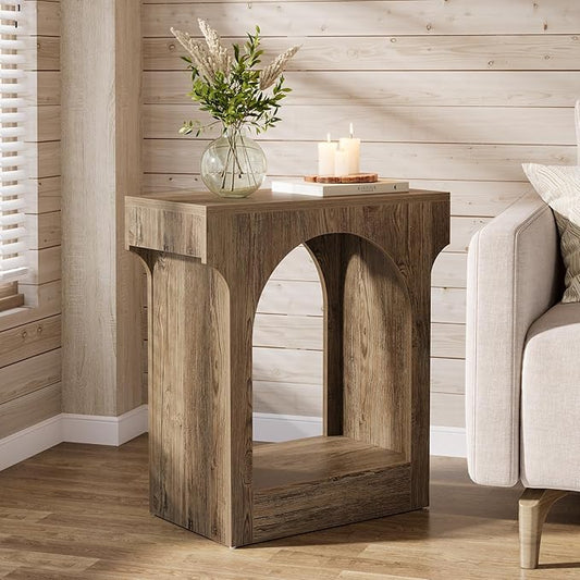 Tribesigns End Table, Wooden Side Table with Storage Space for Living Room, Narrow Nightstand for Bedroom, Gray