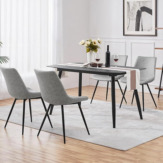Yaheetech Dining Chairs Set of 4 Modern Upholstered Dining Room Chairs with Faux Leather Seat and Metal Legs for Home, Kitchen, Armless Design, Gray