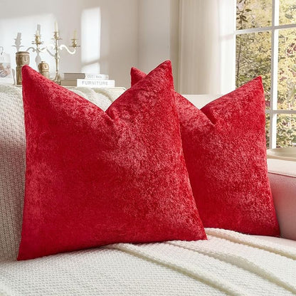 FUTEI Christmas Red Flannel Throw Pillow Covers 16x16 Inch Set of 2,Soft Dimensional TextuChristmas Red Cushion Cases,Modern Home Decor for Couch Living Room