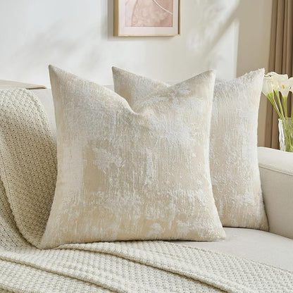 FUTEI Yellow White Decorative Throw Pillow Covers 18x18 Inch Set of 2,Soft Faux Cashmere Jacquard - Textured & Cozy Cushion Case,Modern Home Decor for Couch Bed Living Room