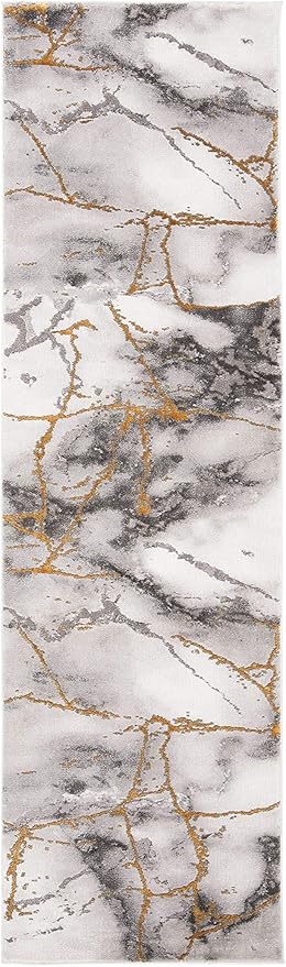 SAFAVIEH Craft Collection Runner Rug - 2'3" x 14', Grey & Gold, Modern Abstract Design, Non-Shedding & Easy Care, Ideal for High Traffic Areas in Living Room, Bedroom (CFT877F)