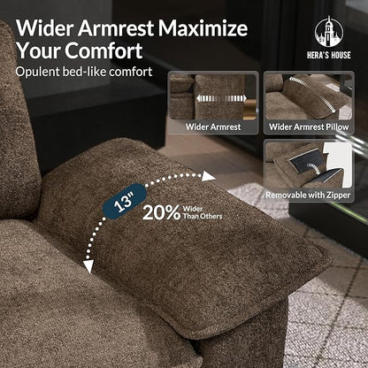 HERA'S HOUSE 54" Modular Sectional Sofa Couches for Living Room, Comfy Cloud Couch 1-Seater Deep Seat Sofa with Throw Pillow, Chenille Taupe