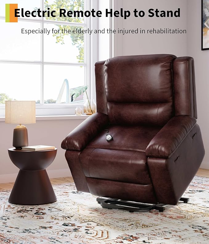 GarveeHome Oversized Electric Lift Recliner Chair - Heat and Massage, PU Leather Power Lift Recliner for Elderly & Mobility Impaired, Adjustable Back and Legs, Heavy Duty Lift Chair for Seniors