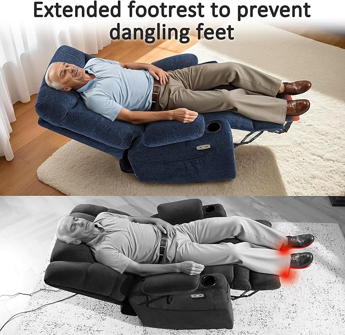 MCombo Oversized Power Lift Recliner Chair with Extended Footrest for Elderly People, Fabric R7289 (Navy Blue, Medium-Oversize)
