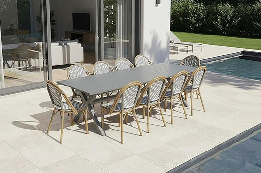 PURPLE LEAF 11 Pieces Outdoor Dining Set Patio Furniture Set with Large Aluminum Table and French Bistro Chairs for Garden Backyard Gray Patio Dining Set