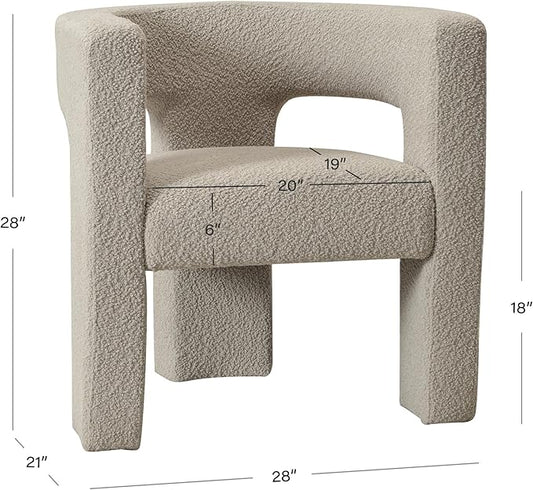 KINWELL 28" W Modern Boucle Accent Chair, Mid Century Upholstered Square Armchair, No Assembly Single Sofa Side Chair for Living Room Lounge Bedroom (Oatmeal)