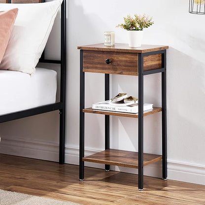 VECELO Tall End Table,Nightstand with Drawer and Adjustable Storage Shelf,27.6 inch Side Table for Living Room/Bedroom/Entryway Small Spaces