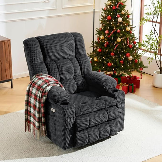 MCombo Dual Motor Power Lift Recliner Chair with Massage and Heat for Elderly People, Infinite Position, USB Ports, Cup Holders, Fabric 7890 (Medium, Dark Gray)