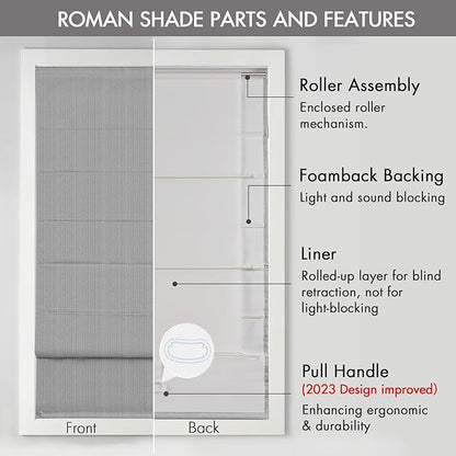 Madison Park Galen Cordless Roman Shade, 39"W x 64"H, Sheen Grey – Room Darkening, Thermal Insulated, Energy Efficient Window Blind with Subtle Sheen Basketweave Fabric for Privacy