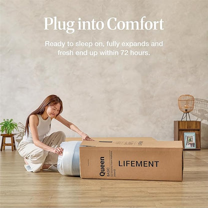 LIFEMENT Basic Queen Graphite Infused Memory Foam Mattress in a Box | Medium Firm Bed, Fiberglass Free, CertiPUR-US & Oeko-TEX Certified Foam, Cooling Pressure Relief Comfort, 6 Inch