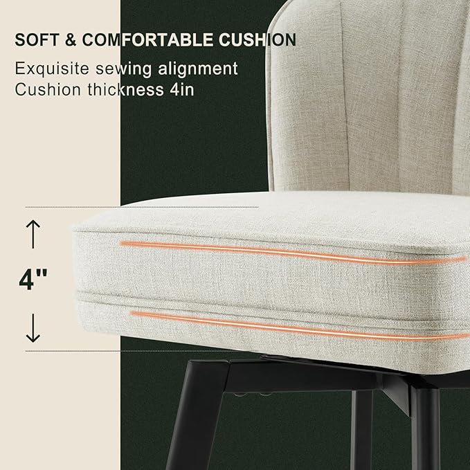 Swivel Counter Height Bar Stools Set of 3, 26'' Modern Barstools with Backs and Metal Legs, Upholstered Bar Chairs, Beige, Fabric Stools for Kitchen Island Chairs
