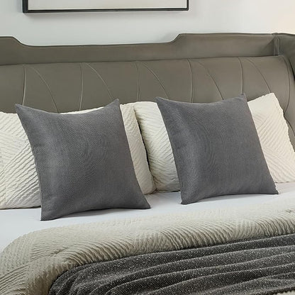 FUTEI Dark Grey Chenille Throw Pillow Covers 16x16 Inch Set of 2,Soft Wide Chevron Textured Cushion Case,Farmhouse Home Decor for Couch Bed Living Room