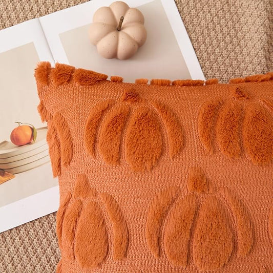 Kevin Textile Fall Pillow Covers 20x20 Inch Set of 2 Soft Pumpkins Decorative Square Pillowcases Plush Autumn Faux Fur Cushions Harvest Gift for Couch Sofa Chair Bedroom Home Decor, Brown