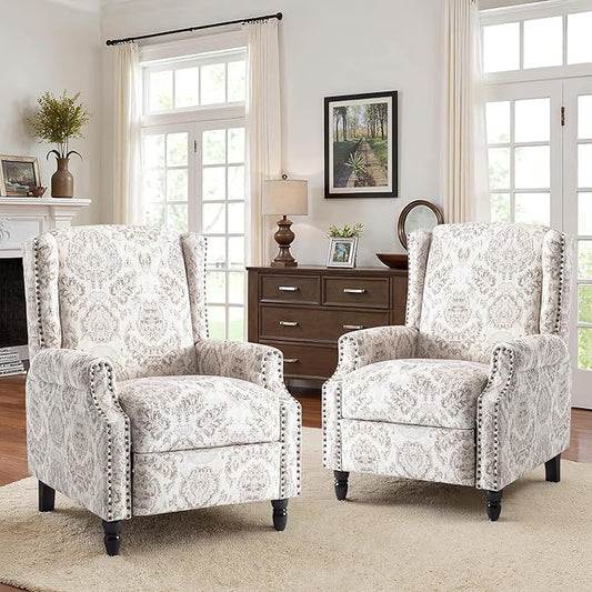 Accent Chair, Upholstered High Back Floral Armchair with Nailhead Trim & Wood Legs, Comfy Wingback Reading Single Sofa Chair for Small Spaces, Living Room, Bedroom