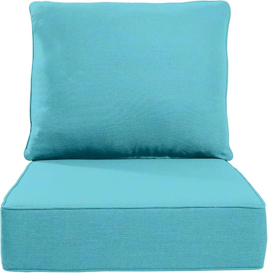Luxury 22x24/22x25 6-Inch Outdoor Cushions - Water Resistant 1 Set Zippered Patio Chair Cushion for Wicker Dining Rocking Swivel Chairs Loveseat Couch Sectional Sofa - Turquoise