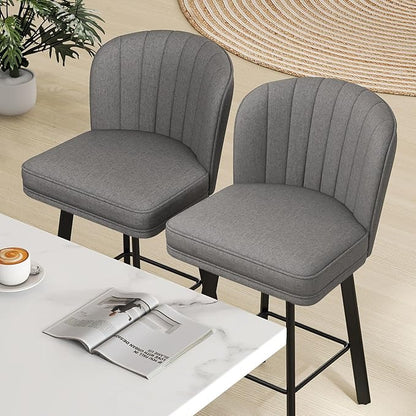 Swivel Counter Height Bar Stools Set of 3, 30'' Modern Barstools with Backs and Metal Legs, Upholstered Bar Chairs,Mid-Gray,Fabric Stools for Kitchen Island Chairs