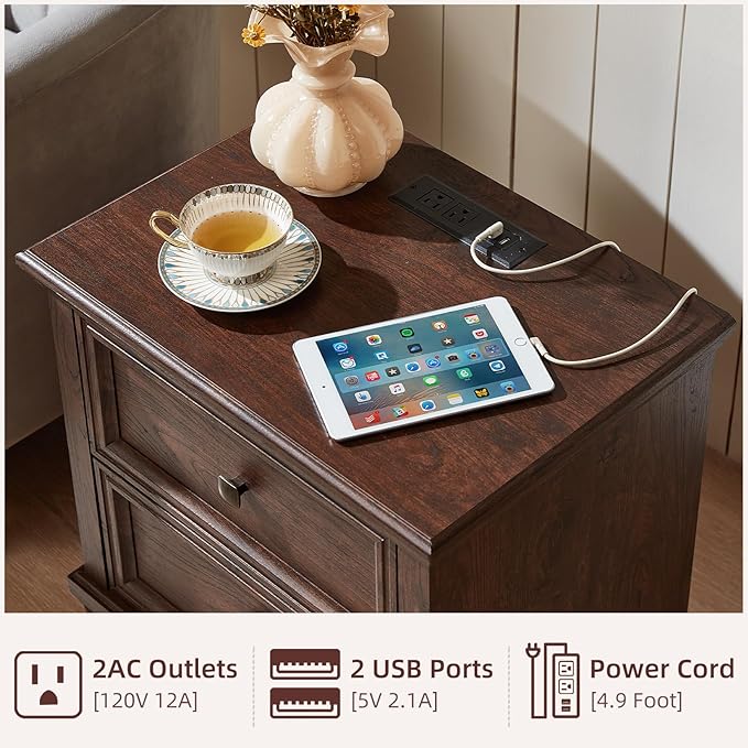 Farmhouse Bedroom Dresser and Nightstand Set of 4, 6 Drawer Low & 5 Drawers Dresser & 2 Drawer Nightstand Set, Rustic Wood Bedroom Furniture Set for Livingroom, Hallway, Walnut