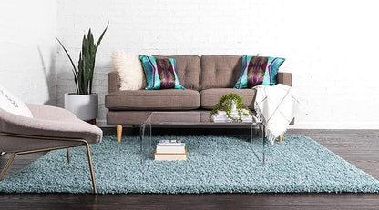 Unique Loom Solid Shag Collection Area Rug (8' x 11' Rectangle, Light Slate Blue)