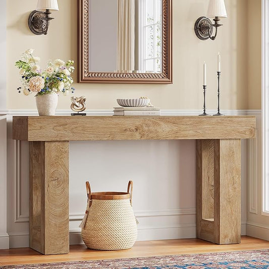 Tribesigns 63" Farmhouse Console Table, Natural Wooden Sofa Table Rectangular Accent Console for Entryway, Hallway & Living Room (Natural)