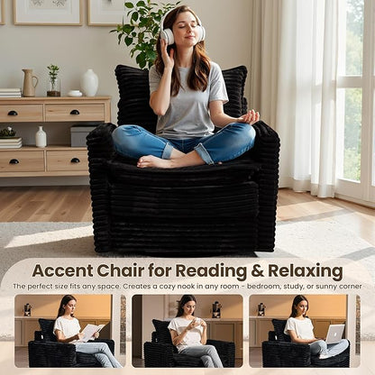 Swivel Accent Chair Set of 2, Modern Sofa Chairs for Living Room, Plush Upholstered Cloud Chair with Double Layer Thick Cushions, Bedroom Reading Nook Armchair, Black
