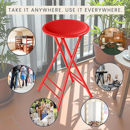 Lavish Home Folding Stool Set - Set of Two 24-Inch Padded Stools with 225lb Capacity for Kitchen, Dorm, or Rec Room - Portable Stools for Adults - Collapsible Sitting Stool Set for Seating (Red)