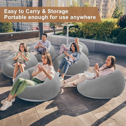 Realspring 9 Pcs Bean Bag Chairs for Adults Inflatable Chairs with Electric Air Pump,Blow up Couch Folding Portable Inflatable Couch Lazy Sofa for Reading Living Room Camping (Grey)