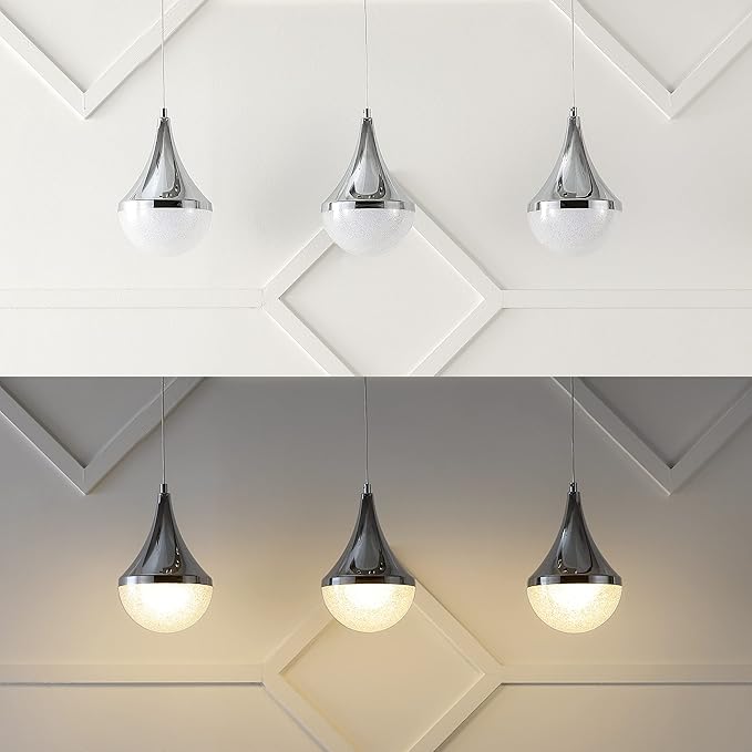 JONATHAN Y JYL7121A Elyse Teardrop 33" 3-Light Modern Mid-Century Iron/Acrylic Integrated Linear LED Pendant French Country,Vintage,Bohemian, Chrome/White
