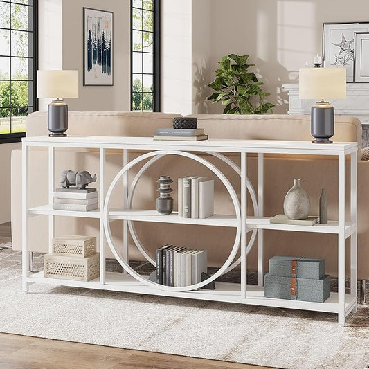 Tribesigns 70.9 inch Sofa Console Table, Modern Extra Long Entryway Tables with 3 Tier Storage Shelves Metal Frame for Foyer Hallway Living Room Behind Couch, Pure White