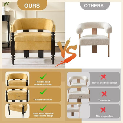 LOULENS Barrel Accent Chairs Set of 2, Vintage Chenille Upholstered Lounge Chair with Solid Wood Legs, Comfy Leisure Side Armchair for Living Room, Bedroom, Reading Nook, Corner, Yellow