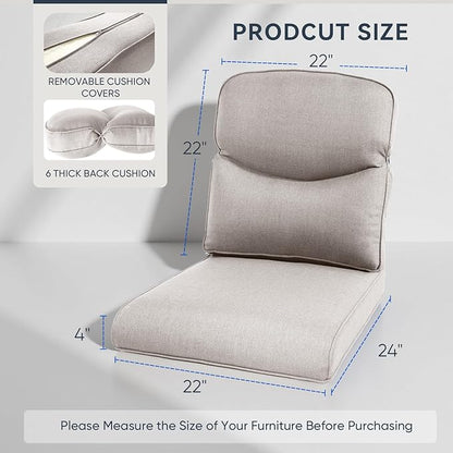 Outdoor Chair Cushions for Patio Furniture - 1 Pack Outside High Back Comfortable Thickened Pillow 22x24 with Zipper Cover for Wicker Rocking Swivel Chairs Loveseat Sofa – Beige/Crescent