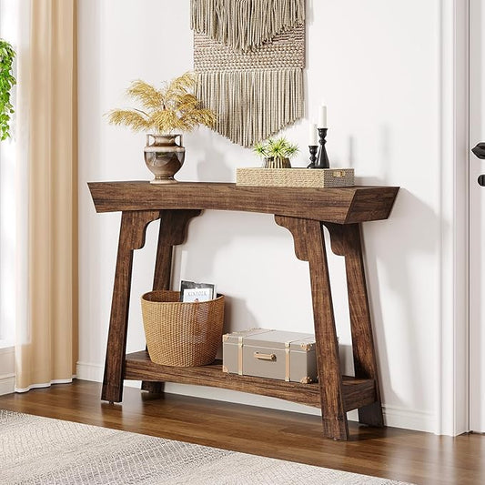 Tribesigns 41.3" Farmhouse Console Table, Small Entryway Table with 2-Tier Storage, Narrow Wooden Sofa Table Behind Couch for Living Room, Foyer, Hallway, Rustic Brown