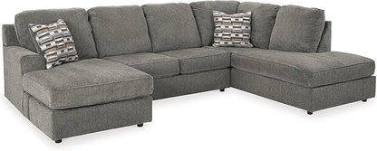 Signature Design by Ashley O'Phannon Casual Right-Arm Facing Herringbone Chenille 2-Piece Sectional with Chaise, Loose Seat Cushions and 2 Throw Pillows, Gray